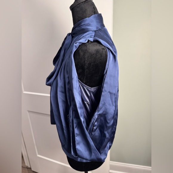 Luluvia Anthropologie tie neck draped shoulder lined top buttons down back bow - Picture 3 of 10